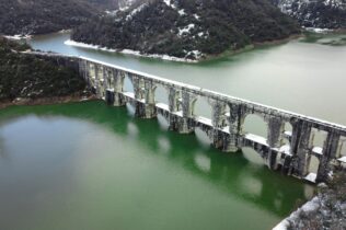 Snow-covered aqueduct