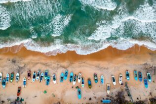 Aerial photo of boats by the shore