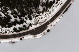 Aerial photo of cars on a road