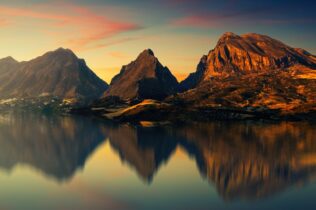 Mountains near a body of water