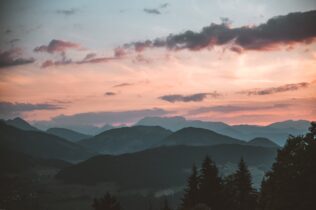 Scenic view of mountains at dawn