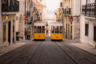 Yellow trams on Lisbon street