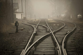 Railroad tracks in a city