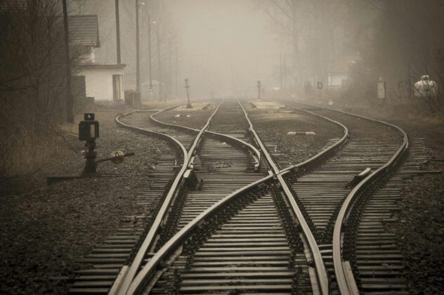 Railroad tracks in a city