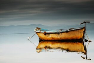 Brown canoe on calm body of water