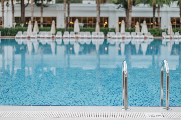 Swimming pool ladder in swimming pool