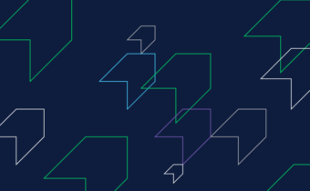 Multi-coloured chevrons against a navy background