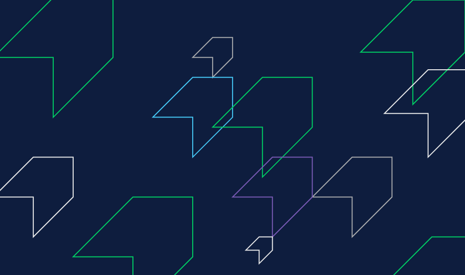 Multi-coloured chevrons against a navy background
