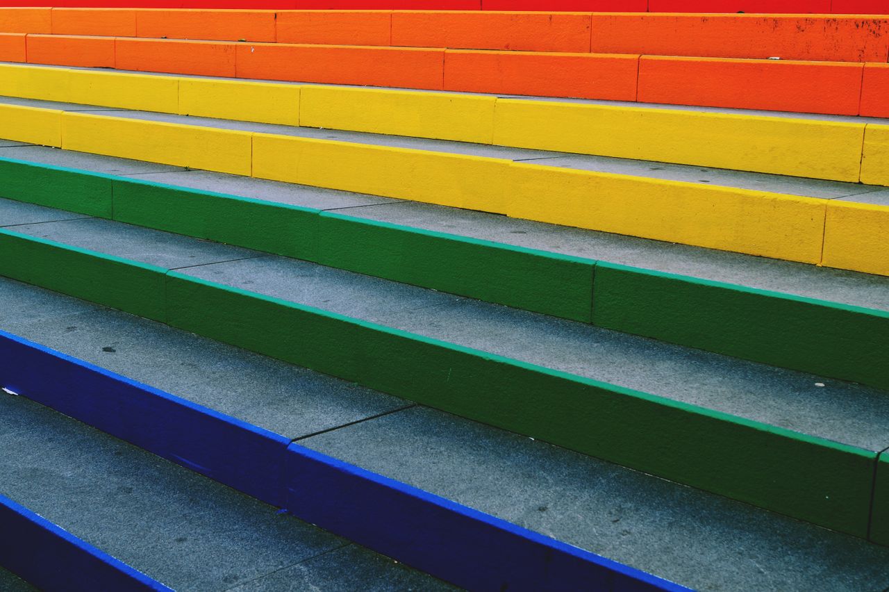 Bright colours on concrete stairs