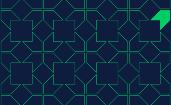 Green fine lines on a navy background with a green chevron at the top right